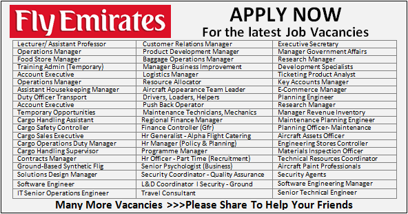 Latest Job Vacancies in Emirates Group Airport| Any Graduate/ Any Degree / Diploma / ITI |Btech | MBA | +2 | Post Graduates | Dubai-UAE
