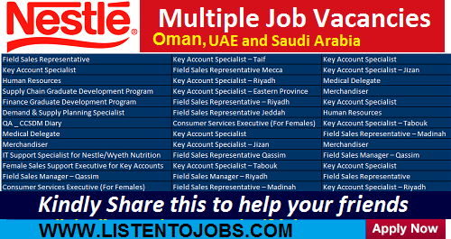 Latest Job Vacancies in Nestlé| Any Graduate/ Any Degree / Diploma / ITI |Btech | MBA | +2 | Post Graduates | UAE,Saudi Arabia,Qatar,Malaysia,UK