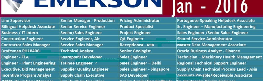 Huge Job Vacancies in Emerson @Dubai,Abu Dhabi,Saudi Arabia,Qatar,UAE
