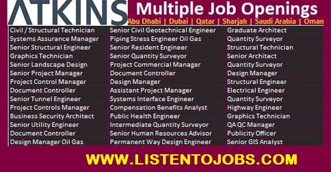Latest Job Vacancies in Atkins | Any Graduate/ Any Degree / Diploma / ITI |Btech | MBA | +2 | Post Graduates  | UAE,Saudi Arabia,Qatar