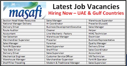 Huge Latest Job Vacancies in Masafi 2018| Any Graduate/ Any Degree / Diploma / ITI |Btech | MBA | +2 | Post Graduates  | Dubai,UAE,Oman,Saudi Arabia,Kuwait