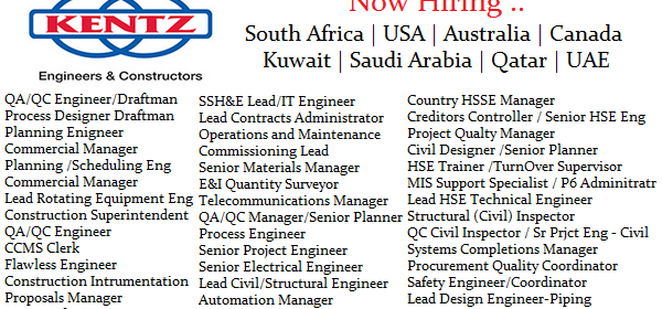 Huge Job Vacancies in Kentz@Saudi Arabia,Qatar,UAE