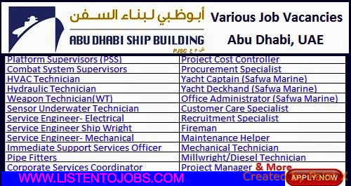 Huge Job Vacancies in Abu Dhabi Ship Building (ADSB)@Abu Dhabi,UAE
