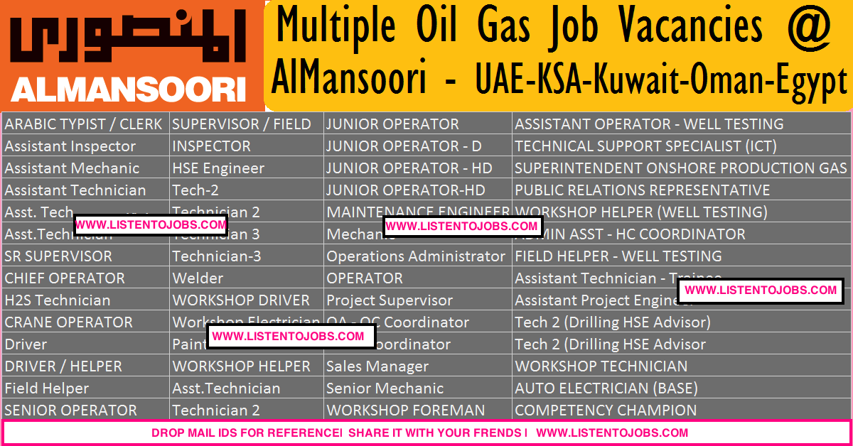 Huge Latest Engineering Job Vacancies in AlMansoori@UAE,Saudi Arabia,Kuwait