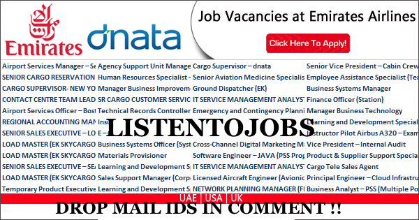 Latest Job Vacancies in EMIRATES Dnata| Any Graduate/ Any Degree / Diploma / ITI |Btech | MBA | +2 | Post Graduates  |UAE,USA,UK