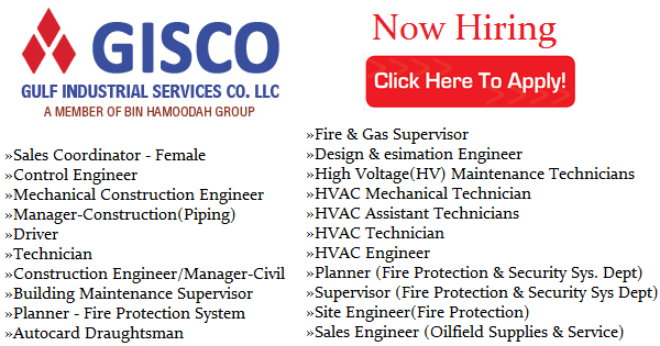LATEST Job Vacancies in GISCO | Any Graduate/ Any Degree / Diploma / ITI |Btech | MBA | +2 | Post Graduates | UAE
