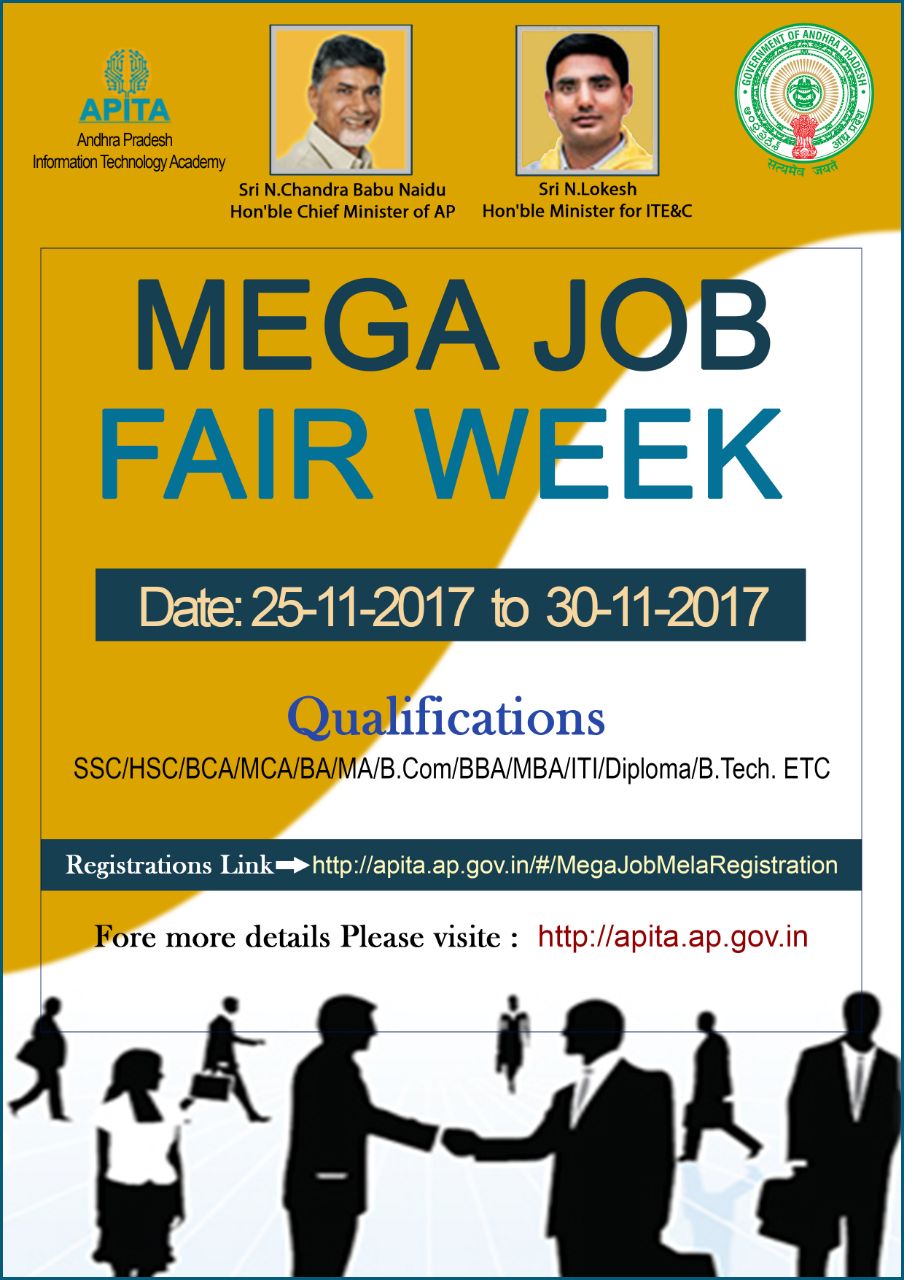 Andhra Pradesh Information Technology Acadamy (APITA) Mega Job Fair 2017 | 4200+ Vacancies | Freshers /Experienced | Multiple Positions | Andhra Pradesh | 25th to 30th November 2017