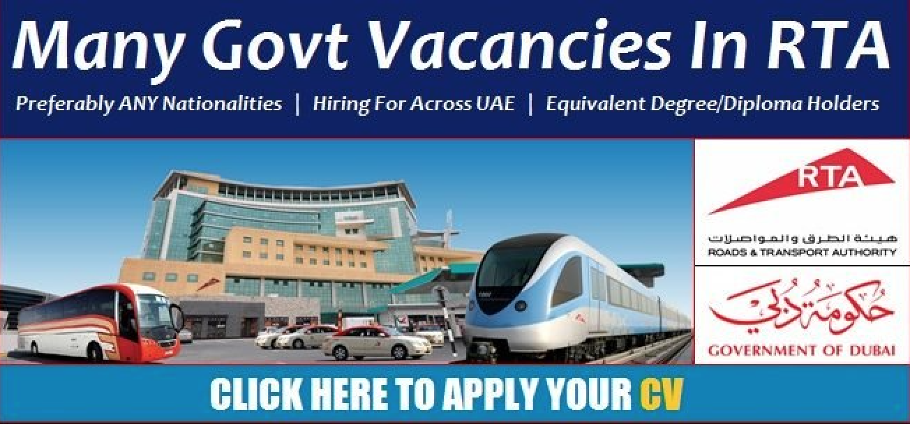 Latest Government Job Vacancies in Sharjah Road & Transport Authority| Any Graduate/ Any Degree / Diploma / ITI |Btech | MBA | +2 | Post Graduates| Sharjah |  Submit Your Resume